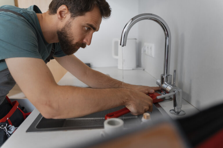 side view man working as plumber